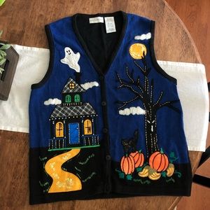 Vintage 90s Halloween Sweater Vest Beaded Sequins
